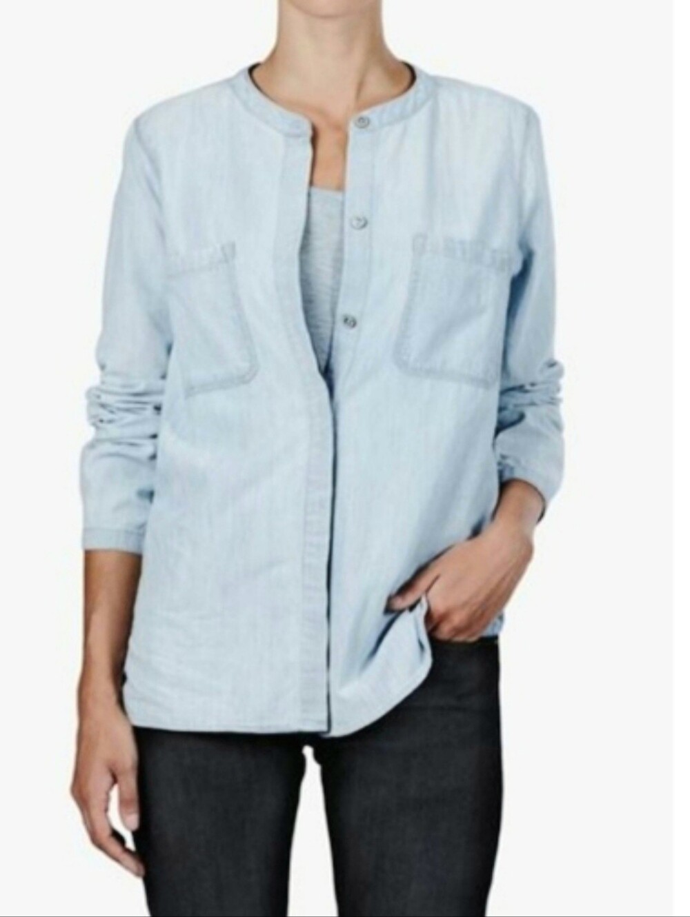 Vince Light Wash Denim-Style Button-Up Shirt